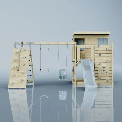 Produktbild von OutdoorToys Spielturm Aksel aus Holz in Blau Eisblau, mit Babyschaukel
