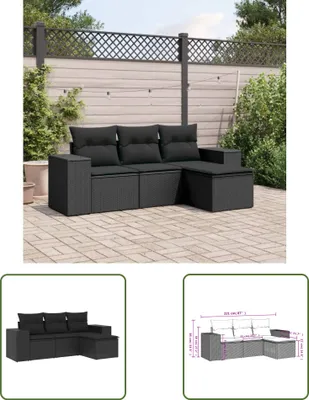 Produktbild von The Living Store 4-tlg. Garten-Sofagarnitur mit Kissen Schwarz Poly Rattan