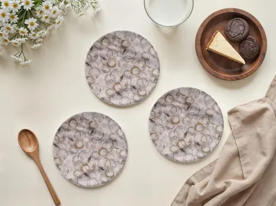 Image de Hermia Concept, ensemble de 6 assiettes à dessert en céramique, beige et noir, 19,3 cm