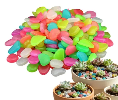 Image de Petites pierres de gravier - Pierres décoratives - Décoration de jardin - Lumineuses dans l'obscurité - 100 pièces - Couleurs mélangées