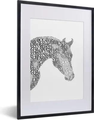 Produktbild von MuchoWow® MuchoWow® Gerahmtes Poster Pferd - Buchstaben - Weiß - Mädchen - Kinder - Mädchen 30x40 cm - Poster mit zchwarzem Bilderrahmen - Wandposter Schlafzimmer