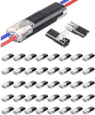Obrázek produktu pro Vodotěsné bipolární konektory pro 12 V – 40 kusů – 2pólové – rychlospojky – pro kabely 18–22 AWG – automatické konektory s připojovacím kabelem