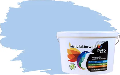 Produktbild von RyFo Colors Bunte Wandfarbe Manufakturweiß Südseeblau 10l - weitere Blau Farbtöne und Größen erhältlich, Deckkraft Klasse 1, Nassabrieb Klasse 1
