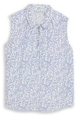 Produktbild von Tom Tailor Bluse aus Viskose mit Muster, ärmellos, Schlitz und Bindeband am Kragen