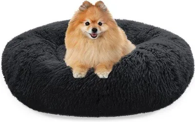 Image de Petit coussin rond pour chiens et chats, 60 cm, noir, en peluche
