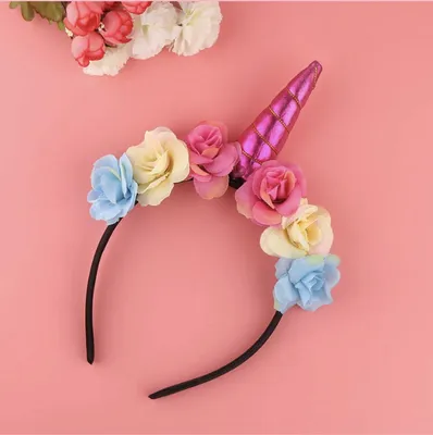 Productafbeelding van CHPN - Eenhoorn-tiara - Roze eenhoorn-hoofdband - Tiara met bloemen en hoorn - Kinderfeestje - Cadeau - Roze - Hoofdband met bloemen