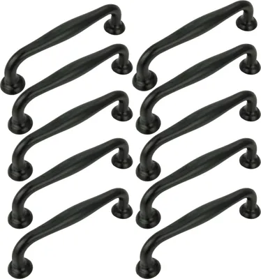 A set of ten black cabinet handles arranged in a grid on a white background.