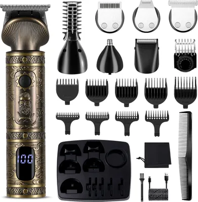 Produktbild von SURKER Barttrimmer Herren Profi-Haarschneider Detail Trimmer 7-in-1 Bartschneider-Set Gold