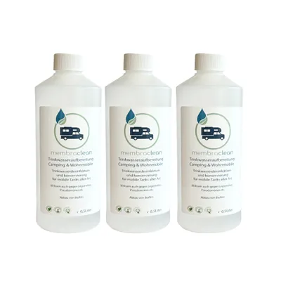 3 x 0,5 Liter membraclean Trinkwasseraufbereitung Sparset für Camping