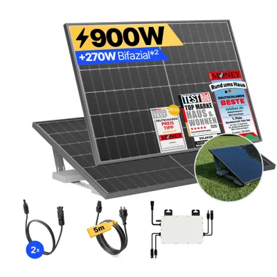 Produktbild von Balkonkraftwerk 900W Solaranlage mit Garten Halterung Steckerfertig Komplettset Photovoltaik Anlage 800W, Kabellänge: 5m, Solakon - onLite