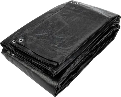 A folded black tarp with grommets.