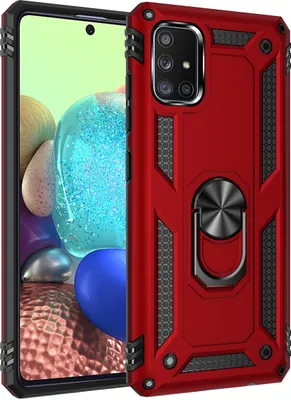 Image de Etui de protection pour Samsung A71 5G, étui double couche robuste testé militairement avec anneau de support pour Samsung Galaxy A71 5G rouge
