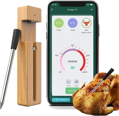 Immagine prodotto di Termometro wireless per barbecue con app - Termometro per barbecue e forno - Accessori in acciaio inossidabile - Nero