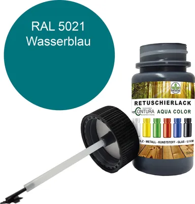 Produktbild von Reparaturlack Lackstift RAL Lack Pinselflasche 50ml. Farbe Holz Metall Möbel Auto Bad Retuschierlack - RAL 5021 Wasserblau