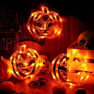Produktbild von 3er-Pack Halloween-Dekorationen, Fenster-Silhouette-Lichter mit Timer, Saugnäpfen, batteriebetriebene Innenlichter für die Partydekoration zu Hause, Kürbis