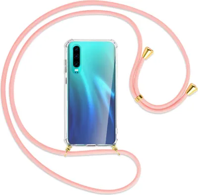 Produktbild von Handykette Backcover-Schutzhülle mit Band (Metall goldfarben) für Huawei P30 - rosa