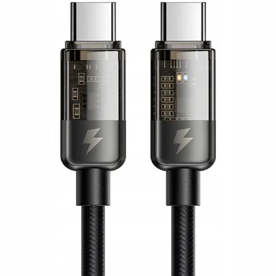 Obrázok produktu pre Mcdodo - Data Cable dátový a nabíjací kábel USB-C na USB-C Fast Charge 100 W, priehľadný dizajn, automatické vypnutie, 1,2 m – čierny