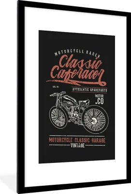 Produktbild von MuchoWow® MuchoWow® Gerahmtes Poster Mancave - Motor - Schwarz - Vintage 60x90 cm - Poster mit zchwarzem Bilderrahmen - Dekoration - Wandposter Wohnzimmer - Hochwertig
