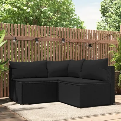 Produktbild von Möbel 3-tlg. Garten-Lounge-Set mit Kissen Schwarz Poly Rattan - Gartensofas 319780