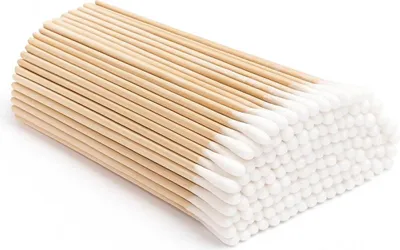 Produktbild von Holztupferstäbchen mit Wattekopf, steril, 15cm, 100er-Pack