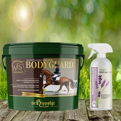 Produktbild von St. Hippolyt WES for Horses - Bodyguard 5 kg + Relax Biocare Mückenmilch 500 ml