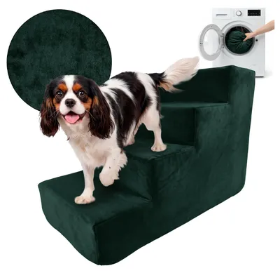 Immagine prodotto di Scala a muro per cani e gatti. Rampa. SCALA PER CANI. Scala per animali domestici, 4 gradini, colore verde bottiglia, tessuto Royal