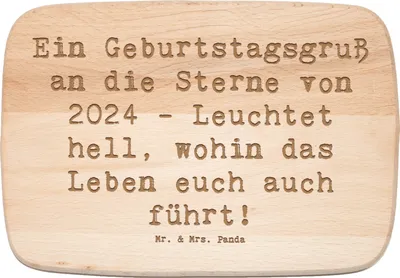 Produktbild von Mr. & Mrs. Panda vesperbrett Spruch 2024 Geburtstag Sterne - Transparent - Geschenk, Holzbrett, Geburtstagsgruß, schneidbrett, Holzbrettchen, Glückwunsch, Geburtsjahr