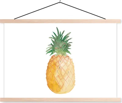 Produktbild von MuchoWow® Textilposter Ananas - Obst - Weiß 60x40 cm mit holzfarbenen Rahmen - Bilder