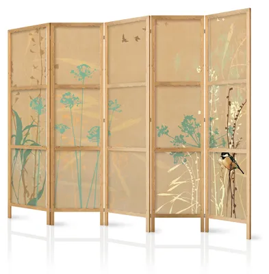 Produktbild von Muralo Japanischer PARAVENT 5-teilig Raumteiler klappbar PREMIUM-Vliesleinwand BOHO PFLANZEN für Kinderzimmer 225cmx172cm