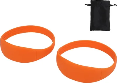 Immagine prodotto di fascia di sostegno per la rotula in 2 pezzi, fascia stabilizzatrice del tendine in silicone, tutore elastico con borsa portatile per basket, corsa, arancione