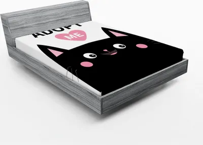 Produktbild von ABAKUHAUS Katze Spannbetttuch, Nehmen Sie sich Beschriftung mit einem Herz-Symbol und ein Lächeln Pet Figur, 140 x 200 cm, Pale Pink Koksgraue