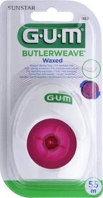 Produktbild von GUM Butlerweave Webseide gewachst 54.8m, Multifilament-Zahnseide, Gewachste Zahnseide, Flach, Weiß, 54,8 m, Sichtverpackung