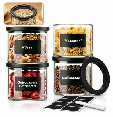 Produktbild von Set von 4 luftdichten Glasbehältern 600 ml - Für Küchenlagerung