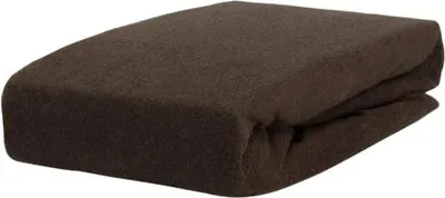 A folded brown fitted sheet.