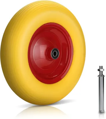 Produktbild von 1x Schubkarrenrad 4.80/4.00-8 Vollgummi mit Achse | Pannensicheres Ersatzrad 390 x 95 mm, bis 200 kg, für Schubkarren in Garten, Hof und Baustelle.