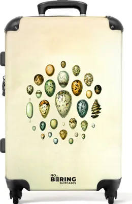 Produktbild von NoBoringSuitcases.com® Großer Koffer - Eier - Vogel - Vintage - Illustration - Millot - Kombinationsschloss TSA - Hartschalen Trolley 4 Rollen - 72 liter - Reisekoffer - 66 cmKoffer Mittelgroß 67x43x25 cm, 72L,