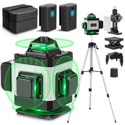 Obrázok produktu pre Laserový nivelátor – 16 lúčov, 4D – 360° automatická nivelácia – horizontálne a vertikálne použitie – diaľkové ovládanie cez aplikáciu (dosah 25 m) – ochrana IP54 – statív (150 cm)