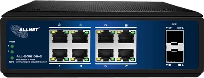 Zdjęcie produktu dla Niezarządzalny przemysłowy 8-portowy gigabitowy przełącznik ALLNET / 8x LAN / 2x SFP / Lüfterlos / DIN / IP40 / "ALL-SGI8108v2 (ALL-SGI8108v2)