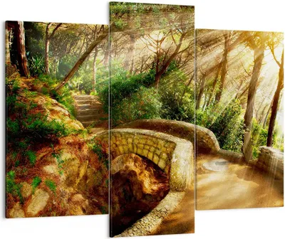 Produktbild von Bild auf Leinwand - Leinwandbild - Pfad Steinbrücke Wald Herbst - 130x100cm - Wand Bild - Wanddeko - Leinwanddruck - Bilder - Kunstdruck - Wanddekoration - Leinwand bilder - Wandkunst - CB130x100-2800