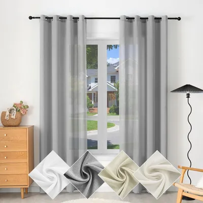 Produktbild von WOLTU Gardine mit Ösen, Vorhang für Wohnzimmer Schlafzimmer, Leinenoptik, Halbtransparent, modern, 135 x 225 cm, Grau