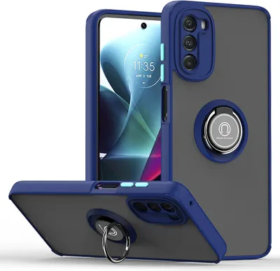 Image de Etui pour Motorola Moto G 5G 2022 étui en TPU translucide mat avec porte-anneau et support Bleu foncé