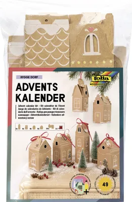 Produktbild von folia Adventskalender Hygge Dorf natur, weiß, rot