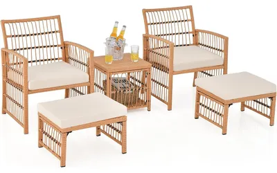 Immagine prodotto di Set di mobili da giardino KOMFOTTEU, composto da 5 pezzi: 2 poltrone, 2 poggiapiedi e un tavolino da caffè. Ideale per balconi, terrazze e giardini