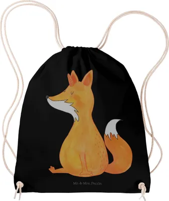 Produktbild von Mr. & Mrs. Panda Jutebeutel Einhorn Fuchs - Schwarz - Geschenk, Einhörner, Beutel, Füchse, gym tasche, Turnbeutel, Unicorns, wander rucksack, Gymbag, leichter, Unicorn