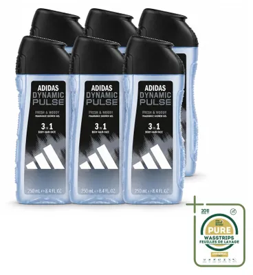 Obrázok produktu pre 6 kusov gélu na sprchovanie Adidas Dynamic Pulse 3 v 1 - 250 ml - balenie