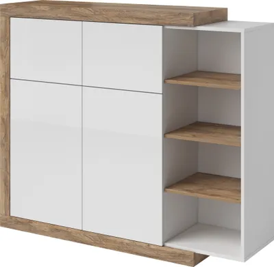 Productafbeelding van Furniture24: Kommode Sintra, hoge kast met 45 cm hoogte, hoge kast met 2 deuren en 2 kleppen, woonkamerkast, hoge kast
