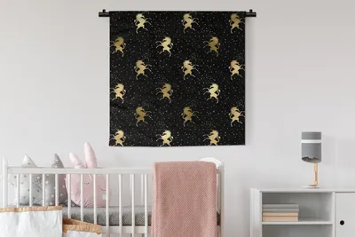 Produktbild von MuchoWow® Wandteppich Wandbehang Muster - Einhorn - Gold 90x90 cm Tapisserie Dekoration Wandtuch - Wandaufhänger