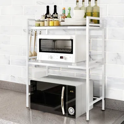 Produktbild von 2x Mikrowellenregal Einstellbar Küchenregal Küchenarbeitsplatten Organizer 2 Ebenen
