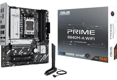 Produktbild von ASUS PRIME B840M-A WIFI, AMD, Sockel AM5, AMD Ryzen 7000 Series, AMD Ryzen 8000 Series, AMD Ryzen 9000 Series, Sockel AM5, DDR5-SDRAM, 192 GB