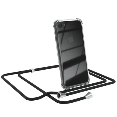 Produktbild von EAZY CASE Handykette kompatibel mit Apple iPhone SE 2020/2022, iPhone 7 / 8, Handyhülle mit Umhängeband, Handykordel, Schutzhülle Clear, Band in Schwarz